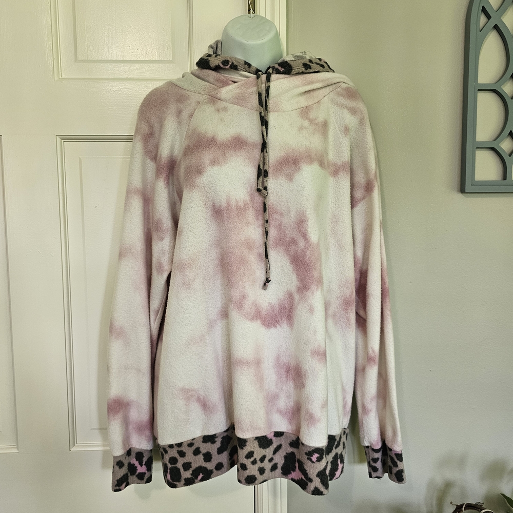 Pink and Cream Oversized Long Sleeve Hoodie